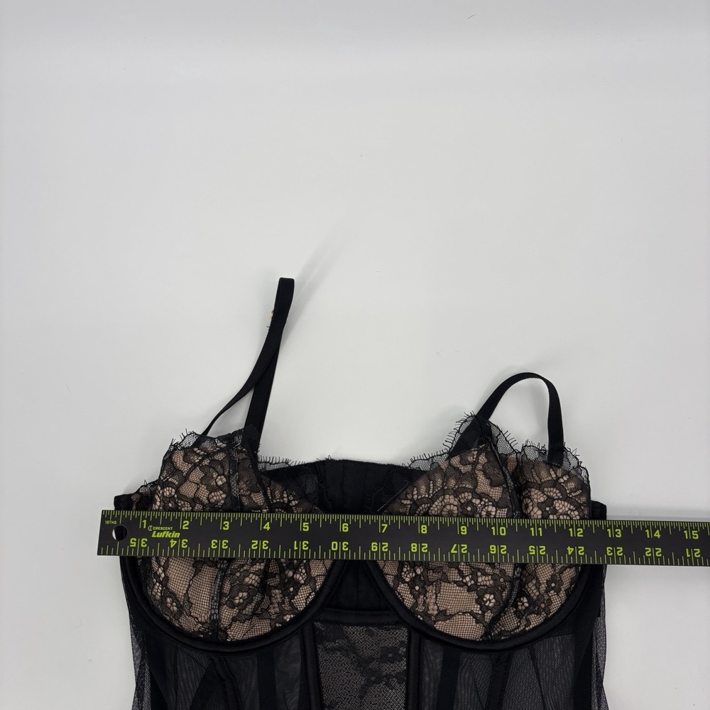 Victoria Secret Lingerie Bustier Corset 36C Black Lace Sheer Boned Underwire - Picture 5 of 6